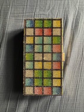Multicolor Beaded Grid Clutch